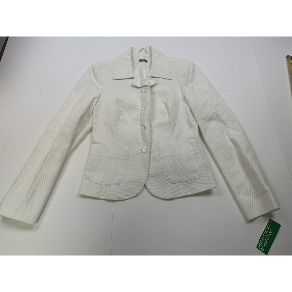 NWT Benetton Women's White Blazer Suit Jacket Size 38 Made In Italy